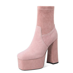 Thick Platform Flock Solid Ankle Boots