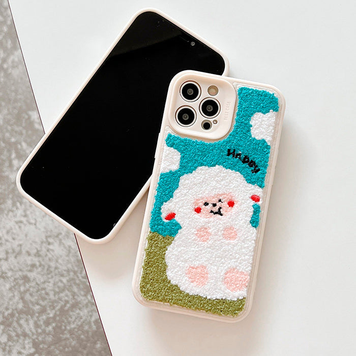 Happy Sheep Embroidery iPhone Case