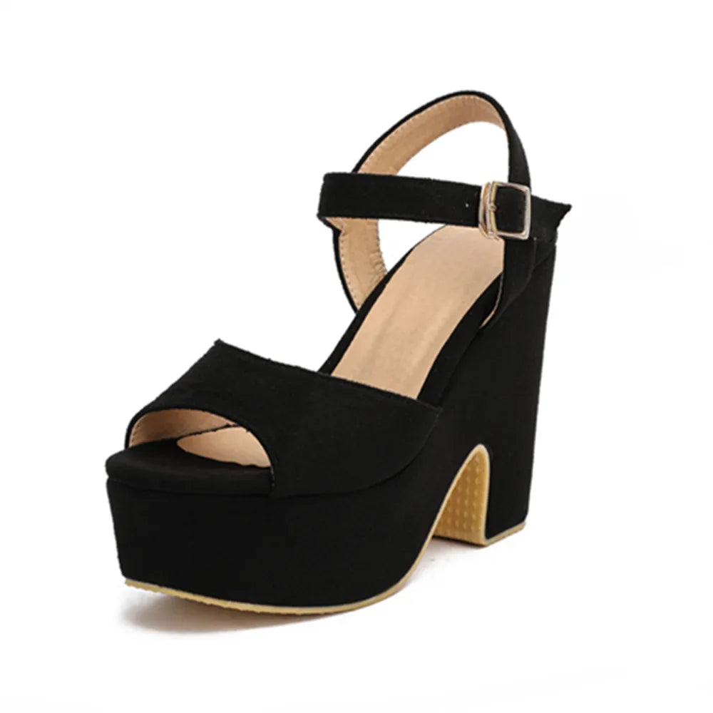 Ankle Strap Buckle Ladies Flock Wedge Shoes