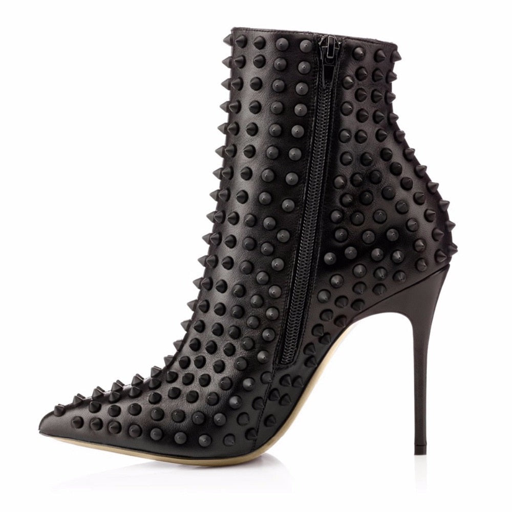 Black Spiked Leather Ankle Boots