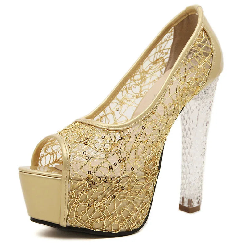 Lace Peep Toe High Heel Shoes