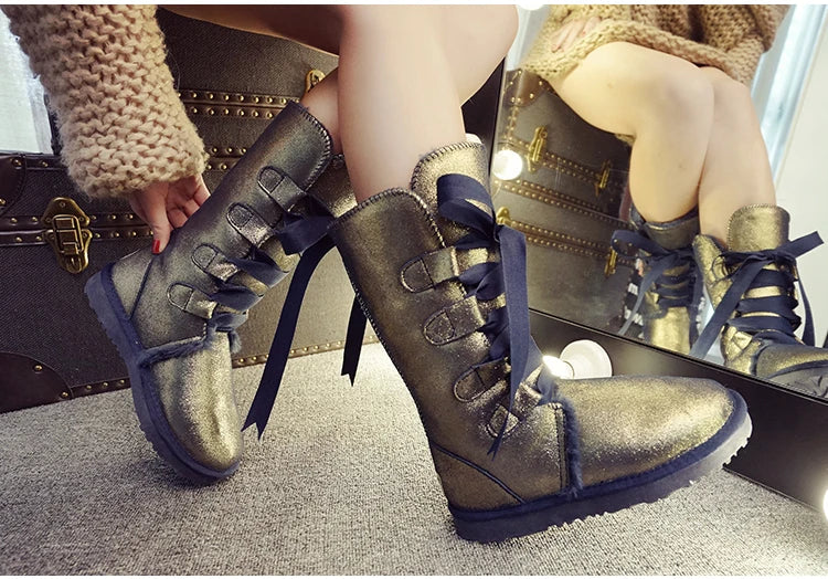 Knee-High Lace-up Snow Boots