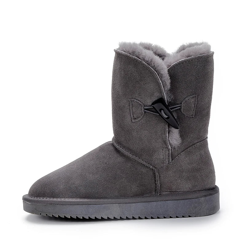 Leather Fur Mid-calf Snow Boots