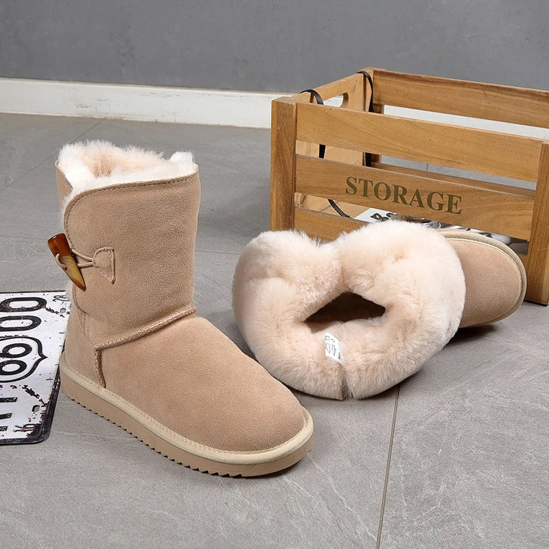 Leather Fur Mid-calf Snow Boots