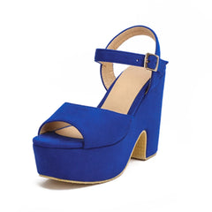 Ankle Strap Buckle Ladies Flock Wedge Shoes