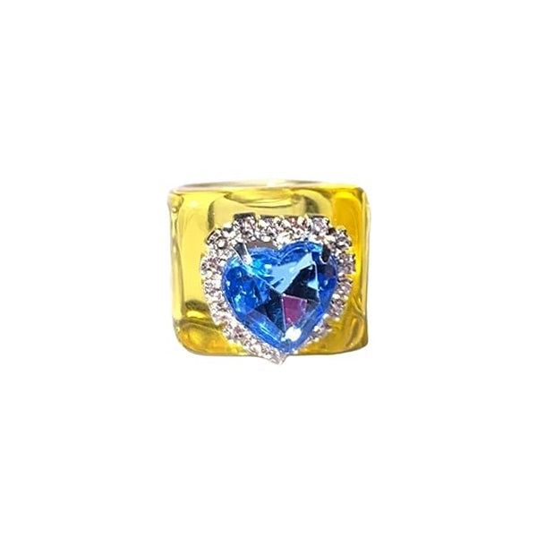 Heart Rhinestone Resin Ring