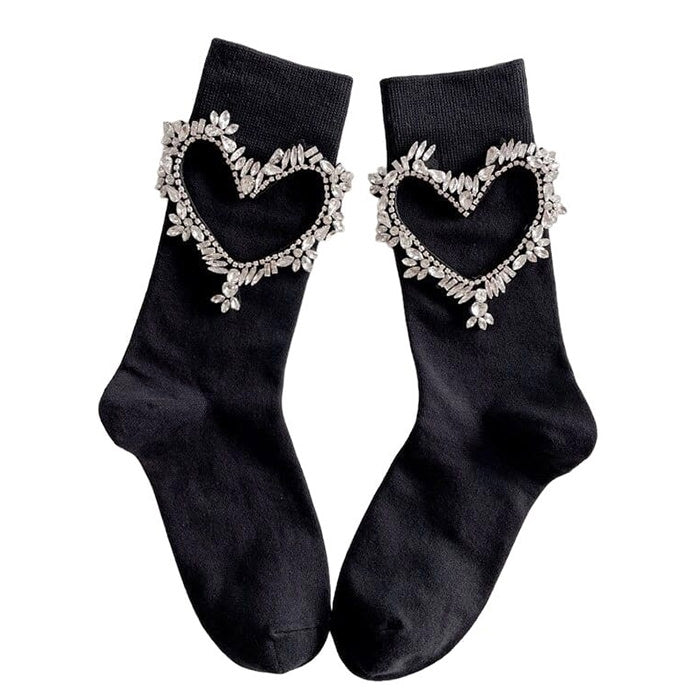 Heart Rhinestone Socks