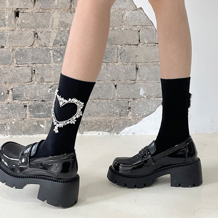 Heart Rhinestone Socks