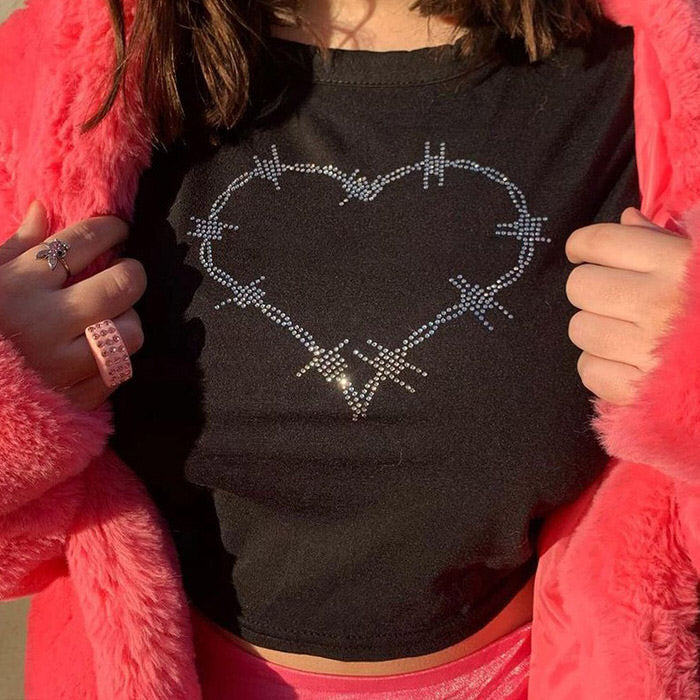 Barbed Heart Rhinestone Crop Top