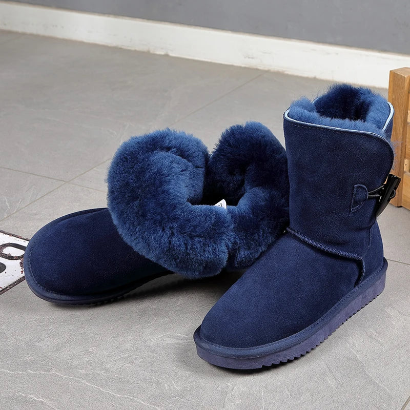 Leather Fur Mid-calf Snow Boots