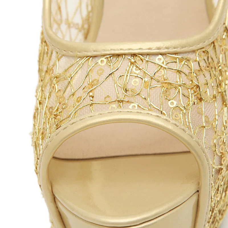 Lace Peep Toe High Heel Shoes