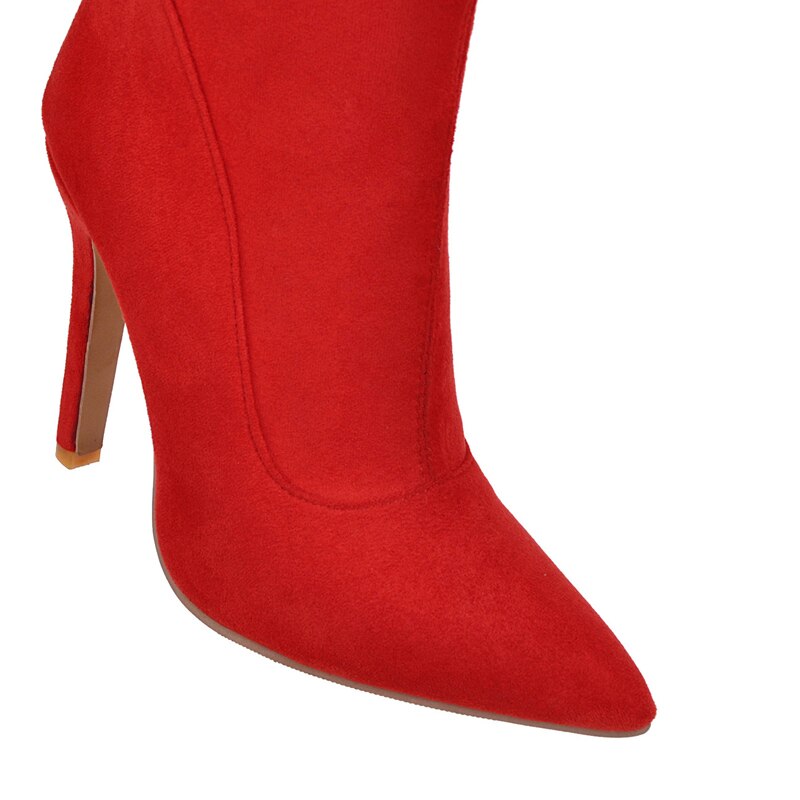 Red Stretch Suede Thigh High Boots
