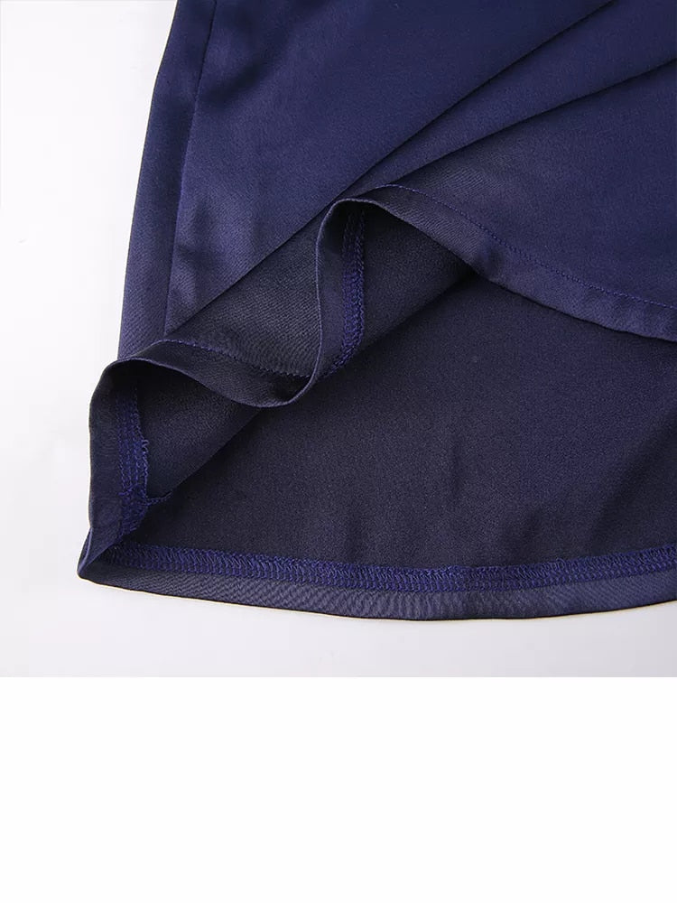 Blue Satin Shirt Mini Dress With Flared cuffs