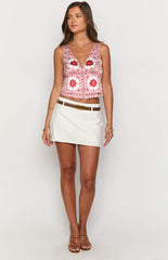 Ivory Petal Red Tile Print Top
