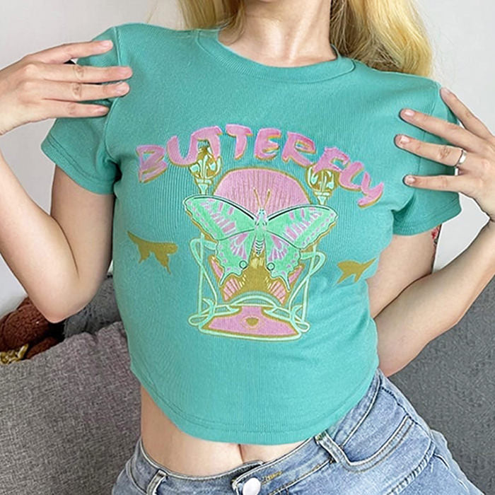 Indie Aesthetic Butterfly Crop Top