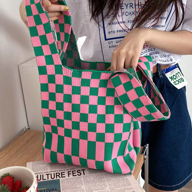 Indie Aesthetic Checker Tote Bag