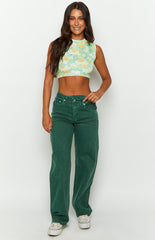 Kansis Green Uneven Waist Jeans