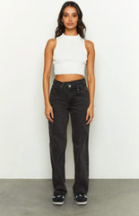 Kansis Washed Black Uneven Waist Jeans