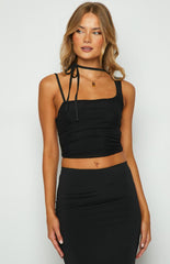 Kelsey Black Tie Neck Mesh Top