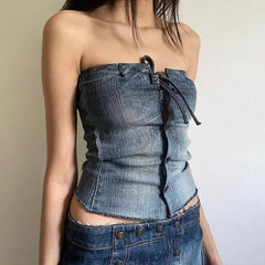 Lace Up Denim Corset Top