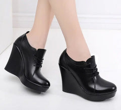 Lace Up Wedges Heel Black Boots
