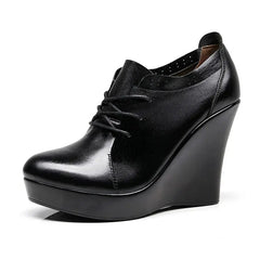 Lace Up Wedges Heel Black Boots