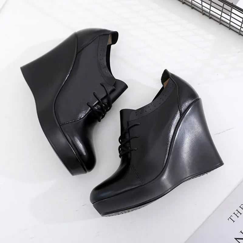 Lace Up Wedges Heel Black Boots