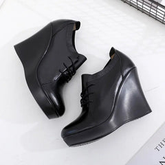 Lace Up Wedges Heel Black Boots