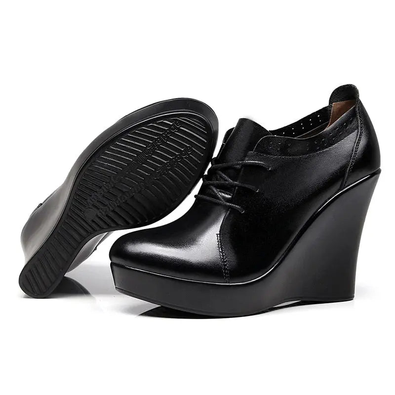 Lace Up Wedges Heel Black Boots