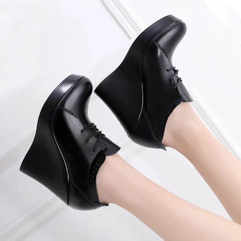 Lace Up Wedges Heel Black Boots