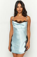 Lenette Blue Lace Detail Mini Party Dress