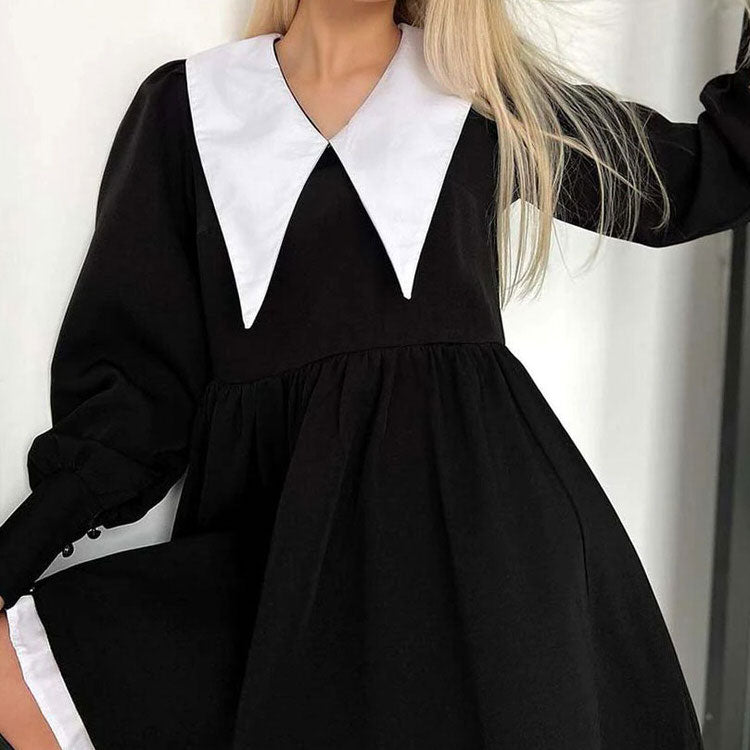 Like a Doll Black Collar Dress