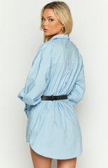 Lioness Dad Shirt Sky Blue Mini Dress