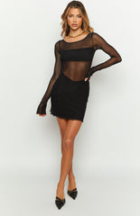 Maddison Black Long Sleeve Mesh Mini Dress