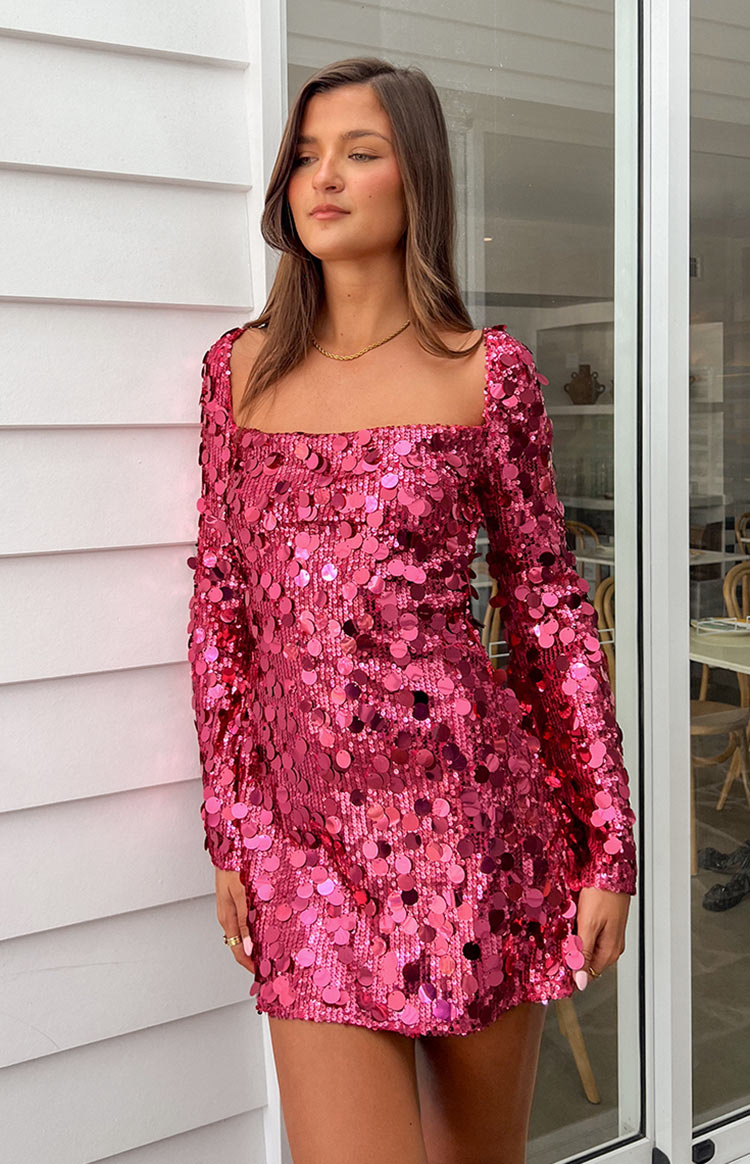 Marienne Pink Sequin Long Sleeve Mini Dress – Vivuki
