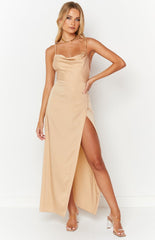 Maybelle Champagne Formal Maxi Dress