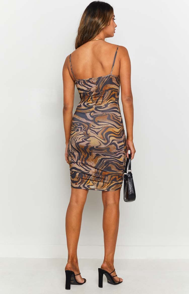 Meduza Swirl Mini Dress Brown