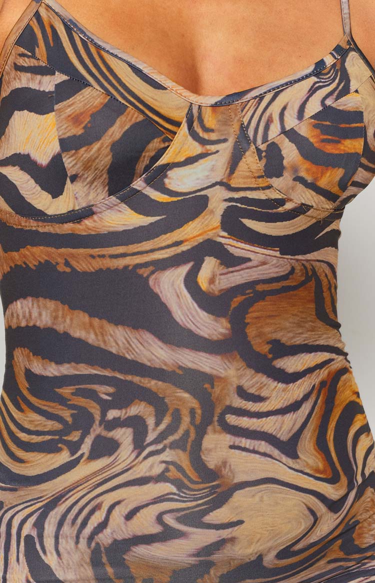 Meduza Swirl Mini Dress Brown