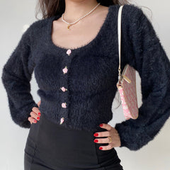 Daphne Rosette Longsleeve Cardigan // Black