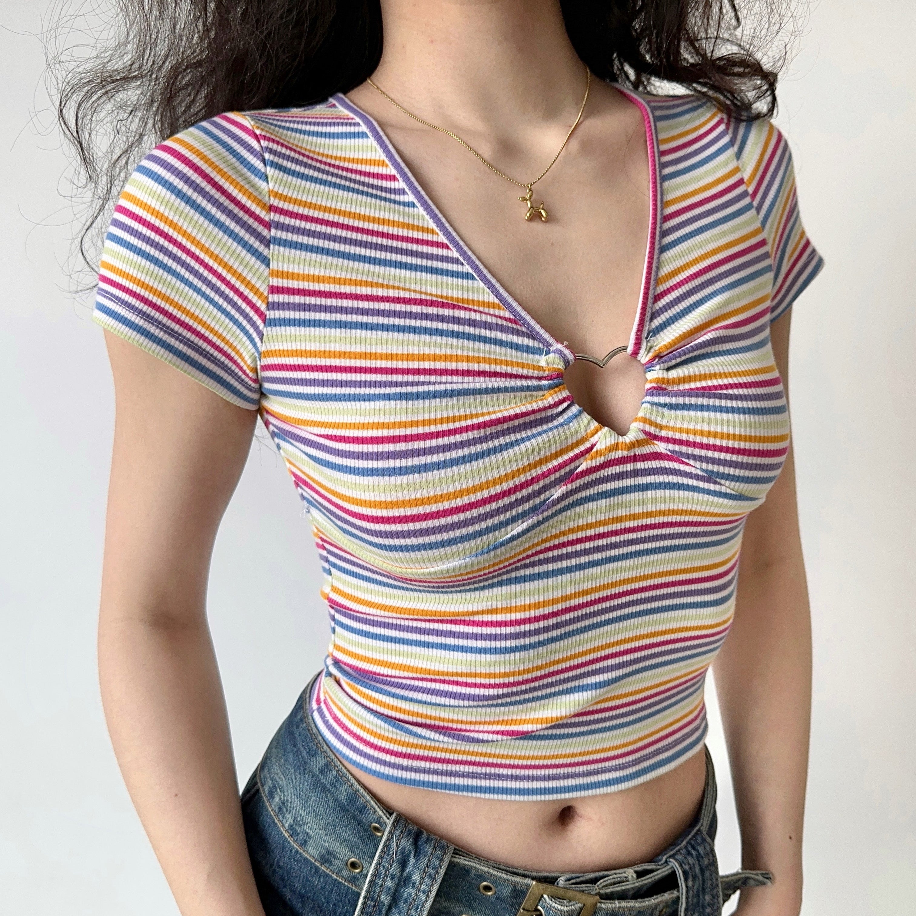 Rainbow Heart Ring Top ~ HANDMADE