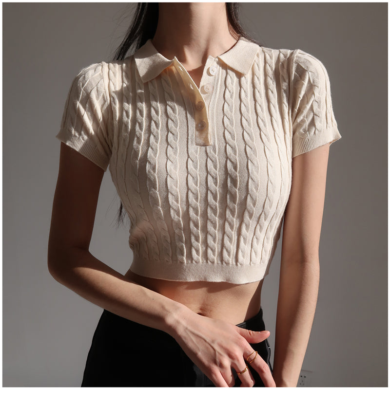 Knit Polo Crop Top