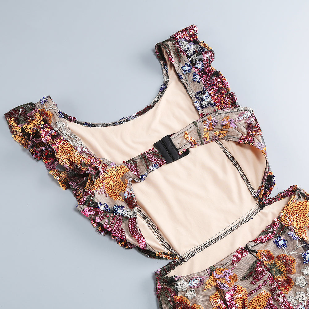 Viola Sequin Floral Mini Dress