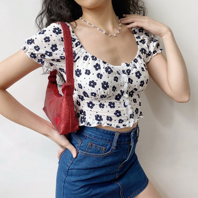 Indigo Flower Bustier Top