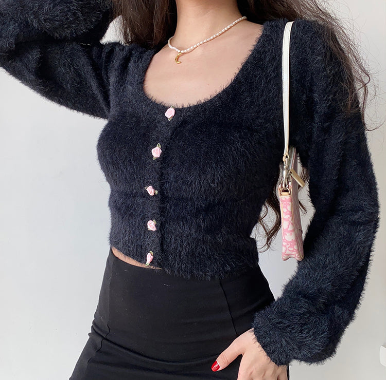 Daphne Rosette Longsleeve Cardigan // Black