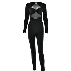 Long sleeve hollow out ruched solid jumpsuit