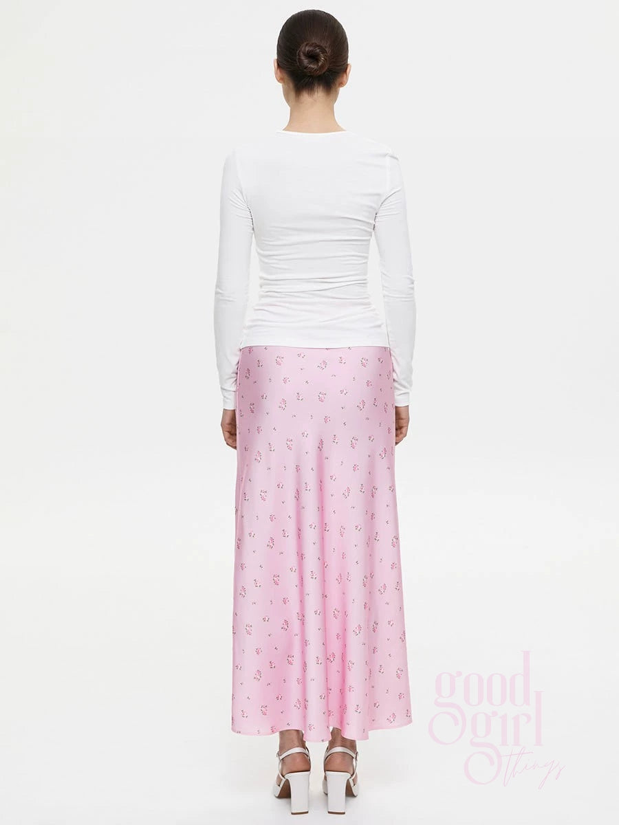 Veera Floral Satin Maxi Skirt