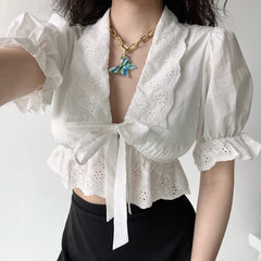 Estelle Eyelet Puff Top ~ HANDMADE