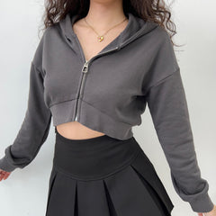 Simple Cropped Zip Up Hoodie