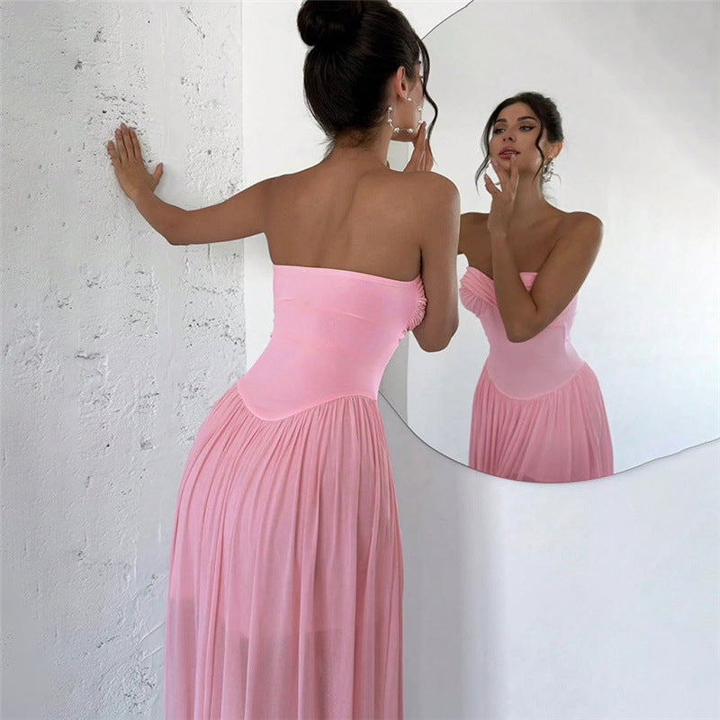 Elegant Sleeveless Tulle Dress with Waist