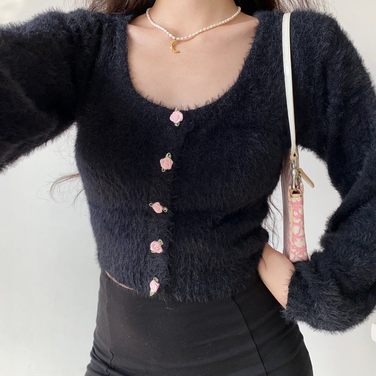 Daphne Rosette Longsleeve Cardigan // Black